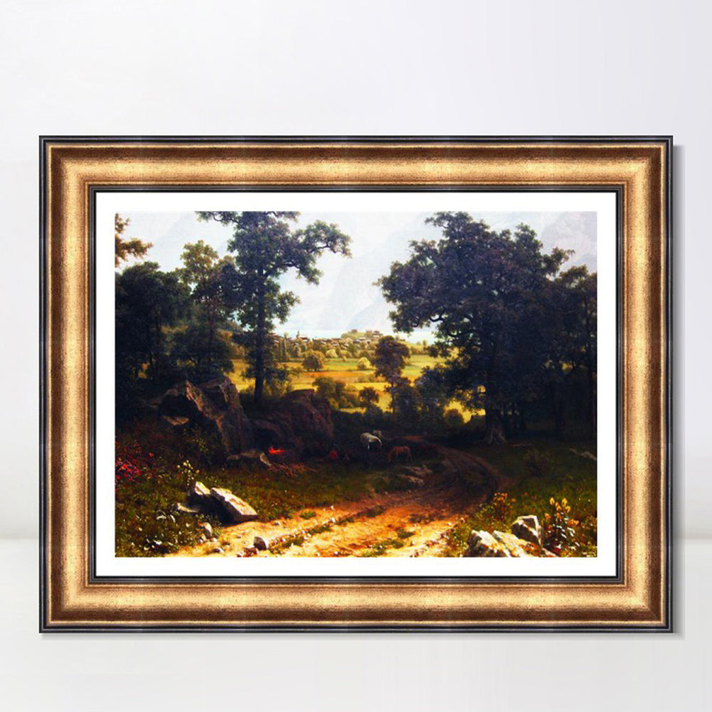 INVIN ART Framed Canvas Art Giclee Print A gravel road leading to the distance by Albert Bierstadt Wall Art