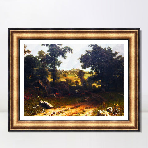 INVIN ART Framed Canvas Art Giclee Print A gravel road leading to the distance by Albert Bierstadt Wall Art Living Room Home Office Decorations
