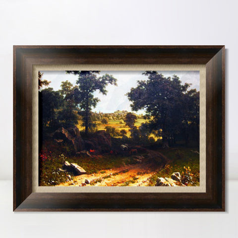 INVIN ART Framed Canvas Art Giclee Print A gravel road leading to the distance by Albert Bierstadt Wall Art Living Room Home Office Decorations