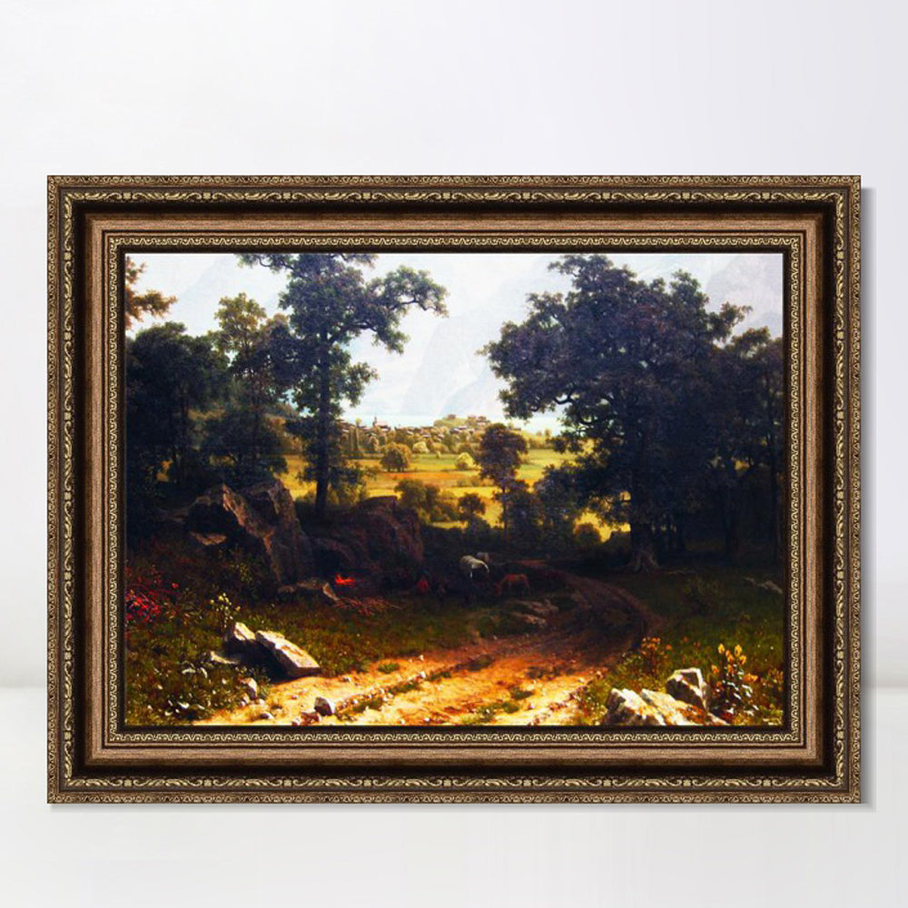 INVIN ART Framed Canvas Art Giclee Print A gravel road leading to the distance by Albert Bierstadt Wall Art