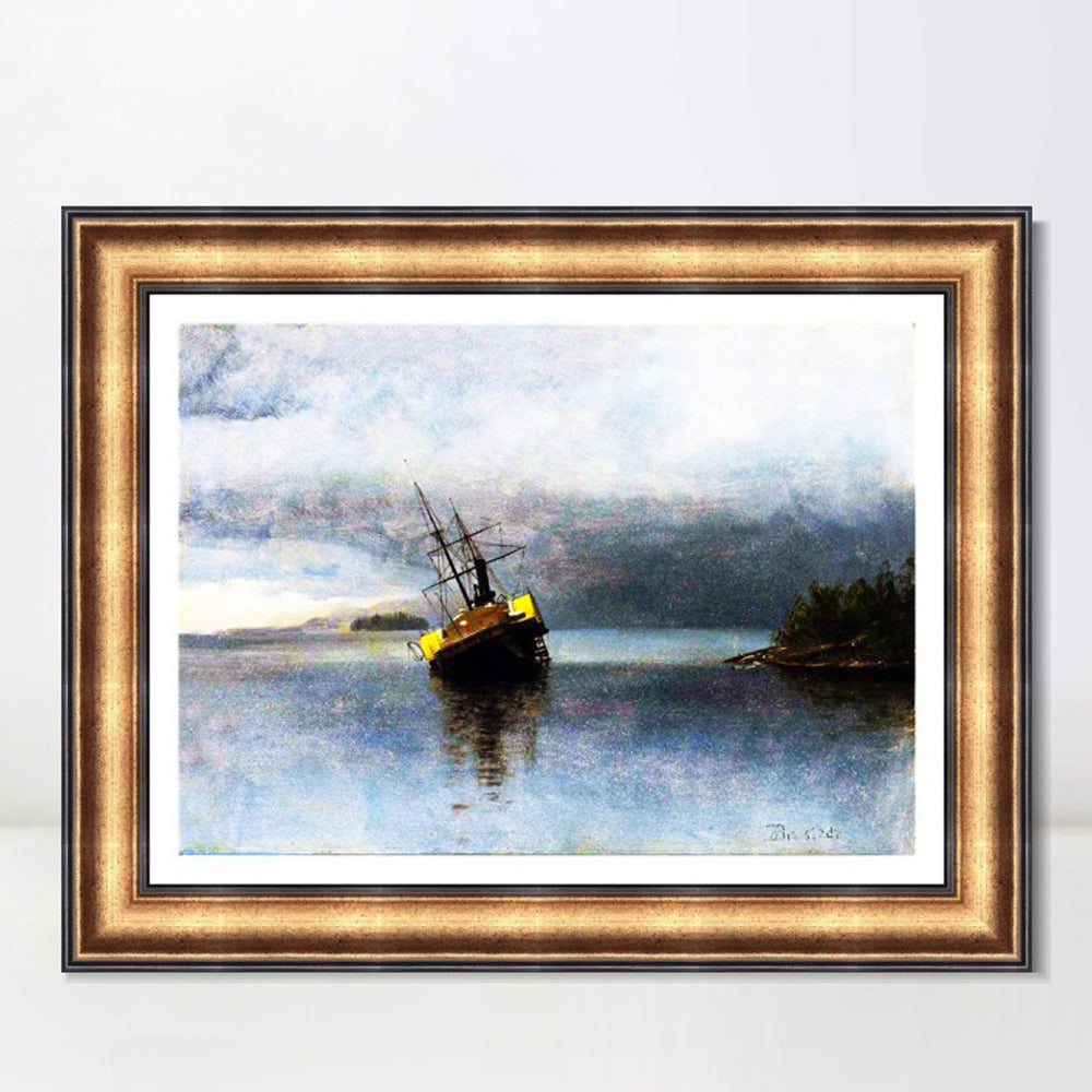 INVIN ART Framed Canvas Art Giclee Print a lonely boat in the quie tlake by Albert Bierstadt Wall Art