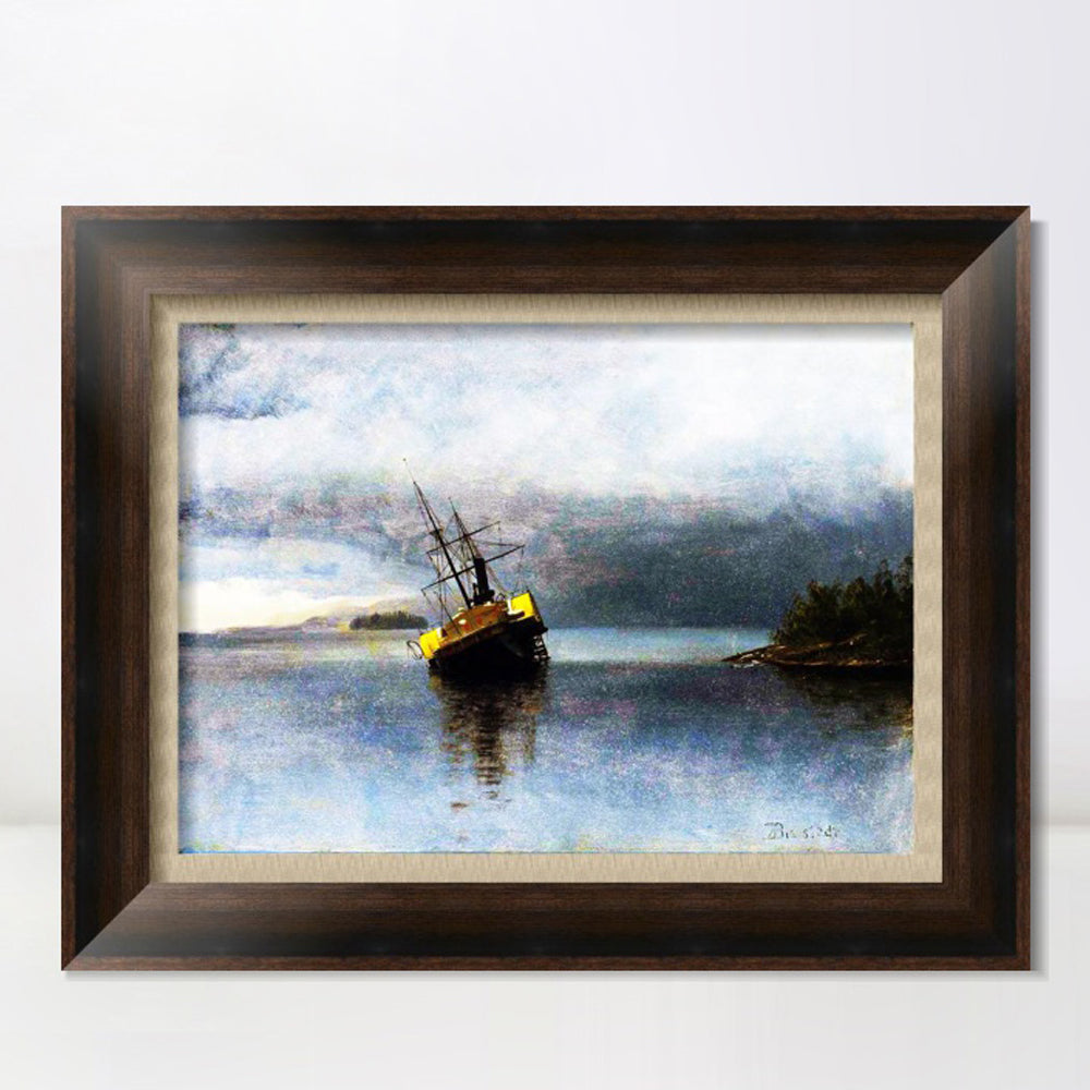 INVIN ART Framed Canvas Art Giclee Print a lonely boat in the quie tlake by Albert Bierstadt Wall Art