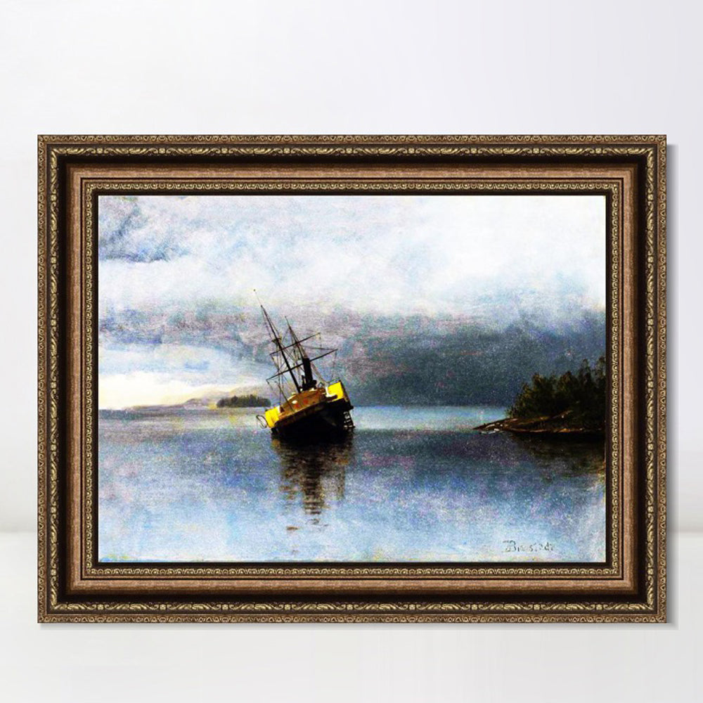 INVIN ART Framed Canvas Art Giclee Print a lonely boat in the quie tlake by Albert Bierstadt Wall Art