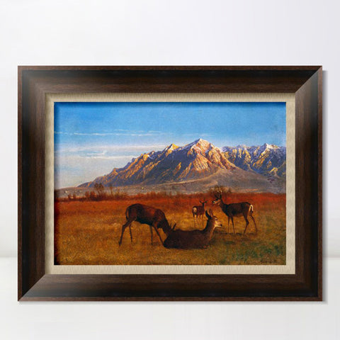 INVIN ART Framed Canvas Art Giclee Print Deer Sipping In The Sunset by Albert Bierstadt Wall Art Living Room Home Office Decorations