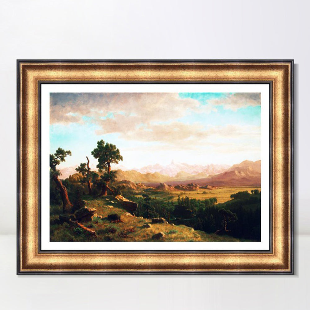 INVIN ART Framed Canvas Art Giclee Print Golden lights cattered on mountains and ground by Albert Bierstadt Wall Art