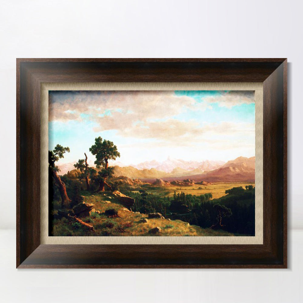 INVIN ART Framed Canvas Art Giclee Print Golden lights cattered on mountains and ground by Albert Bierstadt Wall Art