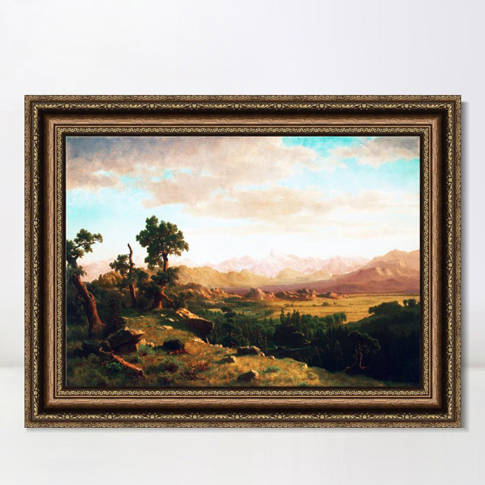 INVIN ART Framed Canvas Art Giclee Print Golden lights cattered on mountains and ground by Albert Bierstadt Wall Art