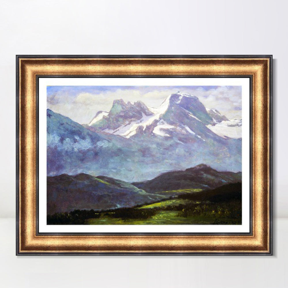 INVIN ART Framed Canvas Art Giclee Print At the foot of snow-capped mountains by Albert Bierstadt Wall Art