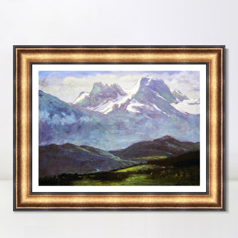 INVIN ART Framed Canvas Art Giclee Print At the foot of snow-capped mountains by Albert Bierstadt Wall Art Living Room Home Office Decorations