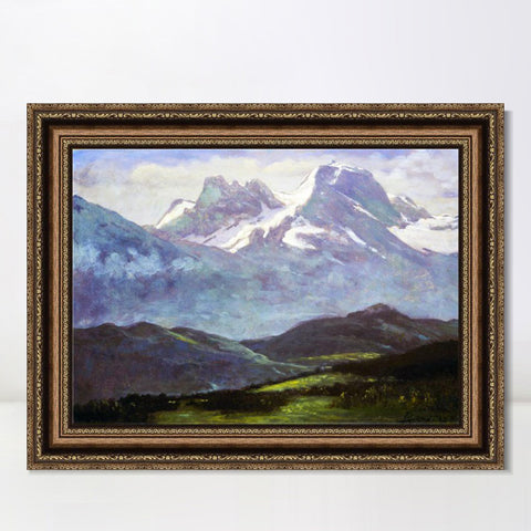 INVIN ART Framed Canvas Art Giclee Print At the foot of snow-capped mountains by Albert Bierstadt Wall Art Living Room Home Office Decorations