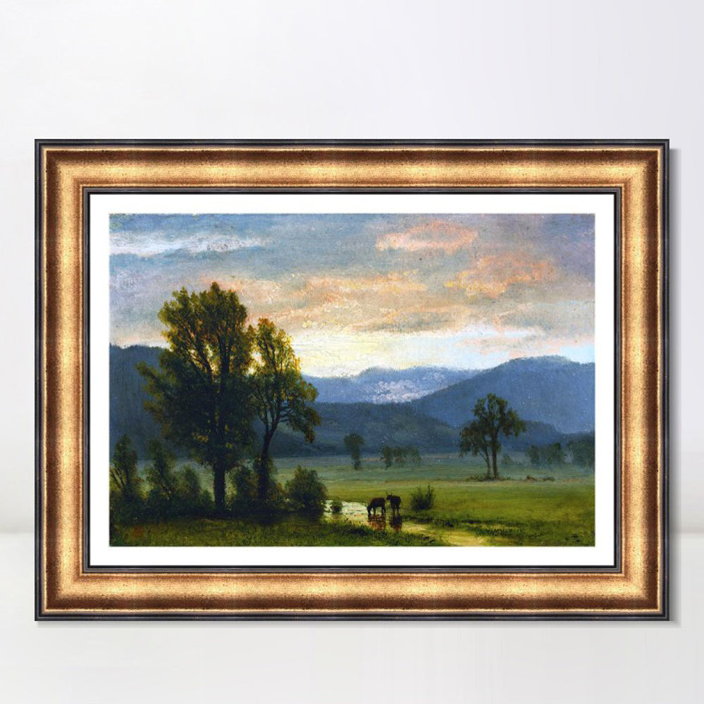 INVIN ART Framed Canvas Art Giclee Print bullocks drinking water by Albert Bierstadt Wall Art
