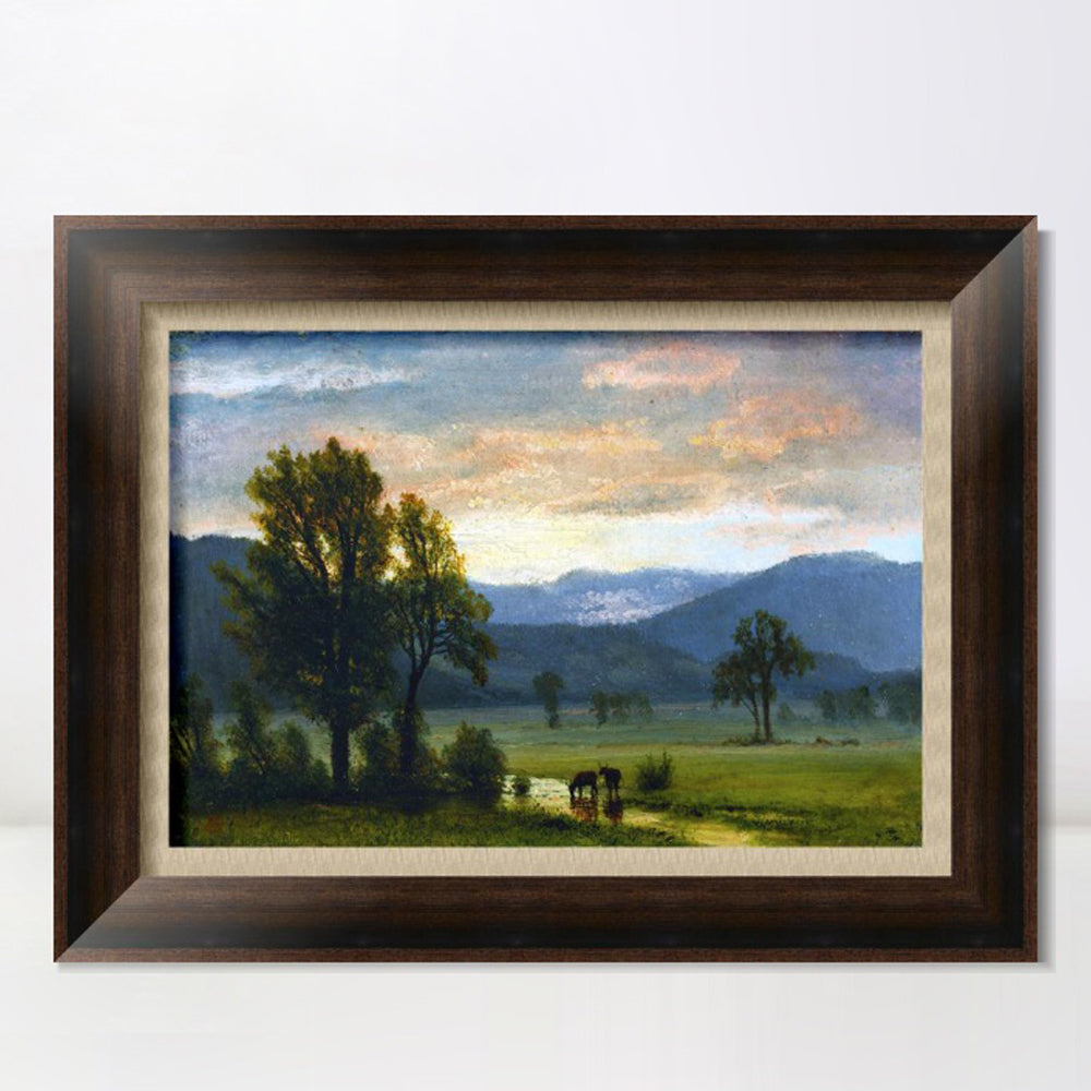 INVIN ART Framed Canvas Art Giclee Print bullocks drinking water by Albert Bierstadt Wall Art