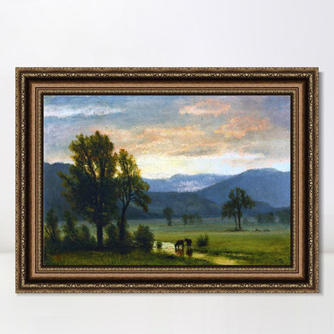 INVIN ART Framed Canvas Art Giclee Print bullocks drinking water by Albert Bierstadt Wall Art Living Room Home Office Decorations
