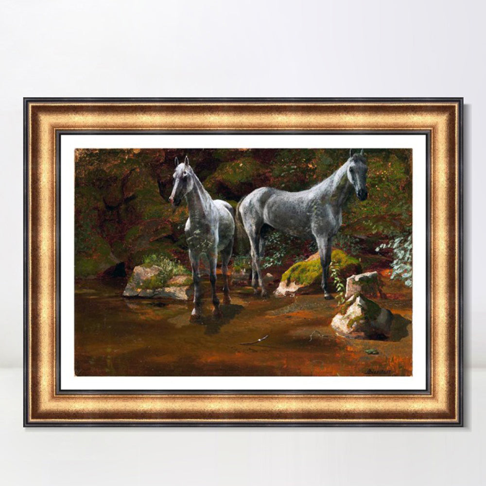 INVIN ART Framed Canvas Art Giclee Print horses crossing the river by Albert Bierstadt Wall Art