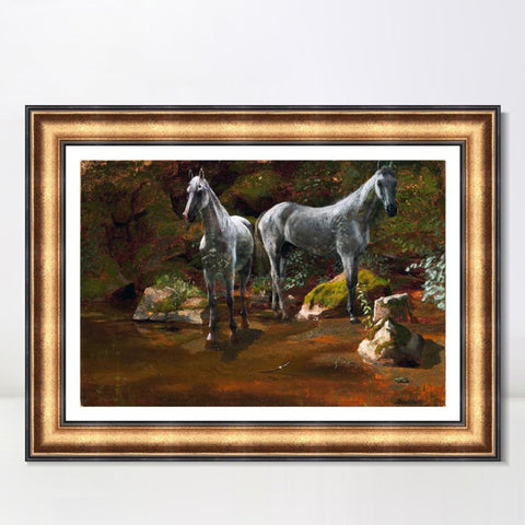 INVIN ART Framed Canvas Art Giclee Print horses crossing the river by Albert Bierstadt Wall Art Living Room Home Office Decorations