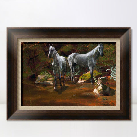 INVIN ART Framed Canvas Art Giclee Print horses crossing the river by Albert Bierstadt Wall Art Living Room Home Office Decorations