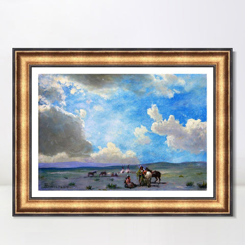 INVIN ART Framed Canvas Art Giclee Print Indians By The Riverside by Albert Bierstadt Wall Art Living Room Home Office Decorations