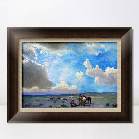 INVIN ART Framed Canvas Art Giclee Print Indians By The Riverside by Albert Bierstadt Wall Art Living Room Home Office Decorations