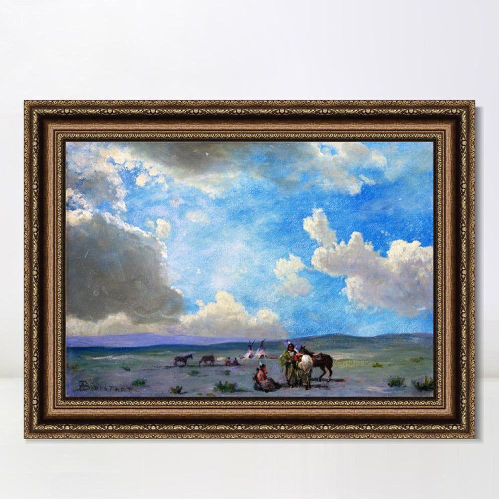 INVIN ART Framed Canvas Art Giclee Print Indians By The Riverside by Albert Bierstadt Wall Art