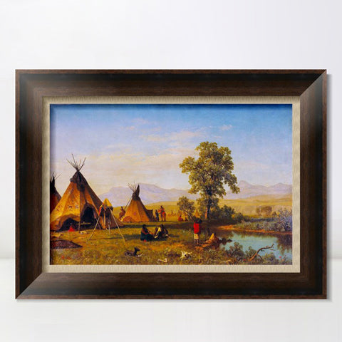 INVIN ART Framed Canvas Art Giclee Print Indian Tribes Camping by Albert Bierstadt Wall Art Living Room Home Office Decorations