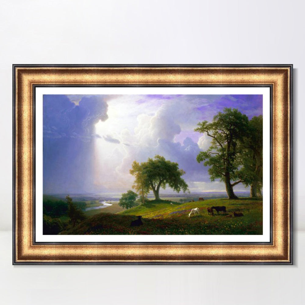 INVIN ART Framed Canvas Art Giclee Print grass and animals in peace by Albert Bierstadt Wall Art