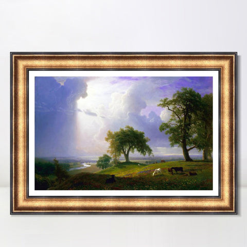 INVIN ART Framed Canvas Art Giclee Print grass and animals in peace by Albert Bierstadt Wall Art Living Room Home Office Decorations