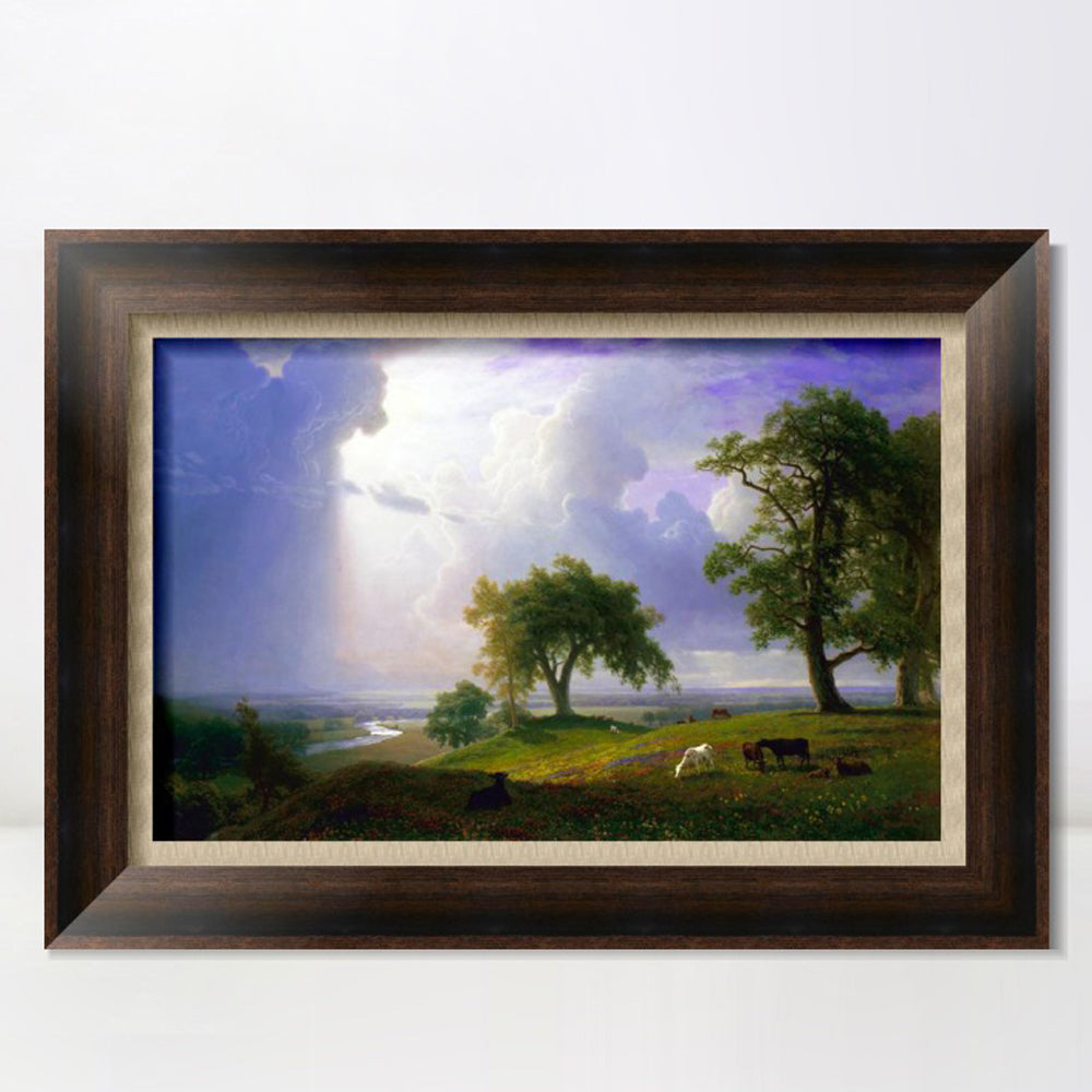 INVIN ART Framed Canvas Art Giclee Print grass and animals in peace by Albert Bierstadt Wall Art