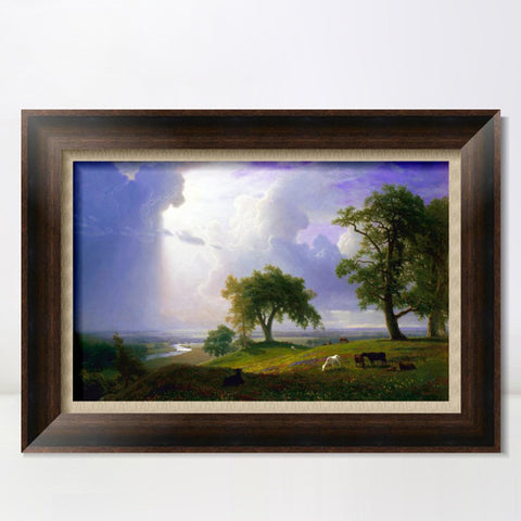 INVIN ART Framed Canvas Art Giclee Print grass and animals in peace by Albert Bierstadt Wall Art Living Room Home Office Decorations