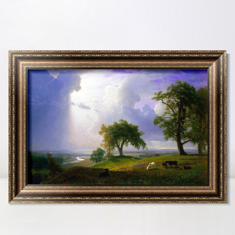 INVIN ART Framed Canvas Art Giclee Print grass and animals in peace by Albert Bierstadt Wall Art Living Room Home Office Decorations