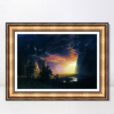 INVIN ART Framed Canvas Art Giclee Print Golden light shining to the lake by Albert Bierstadt Wall Art Living Room Home Office Decorations