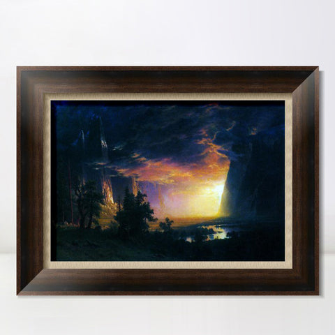 INVIN ART Framed Canvas Art Giclee Print Golden light shining to the lake by Albert Bierstadt Wall Art Living Room Home Office Decorations