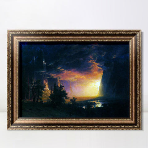INVIN ART Framed Canvas Art Giclee Print Golden light shining to the lake by Albert Bierstadt Wall Art Living Room Home Office Decorations