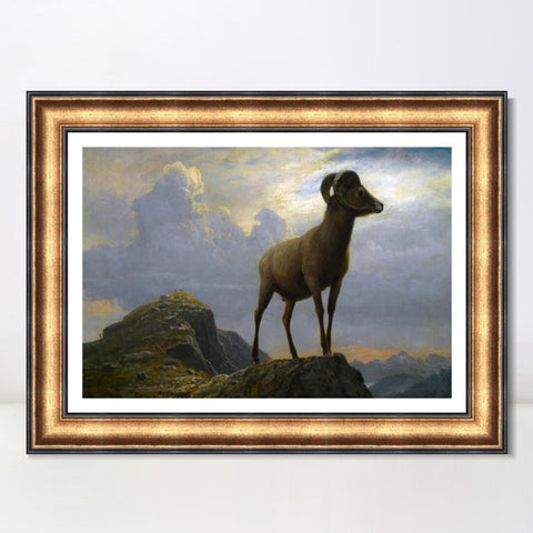 INVIN ART Framed Canvas Art Giclee Print Rocky mountain Sheep by Albert Bierstadt Wall Art Living Room Home Office Decorations