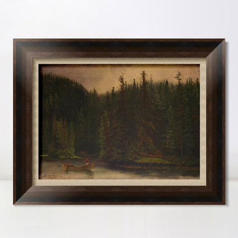 INVIN ART Framed Canvas Art Giclee Print A lonely boat in the quiet lake by Albert Bierstadt Wall Art Living Room Home Office Decorations