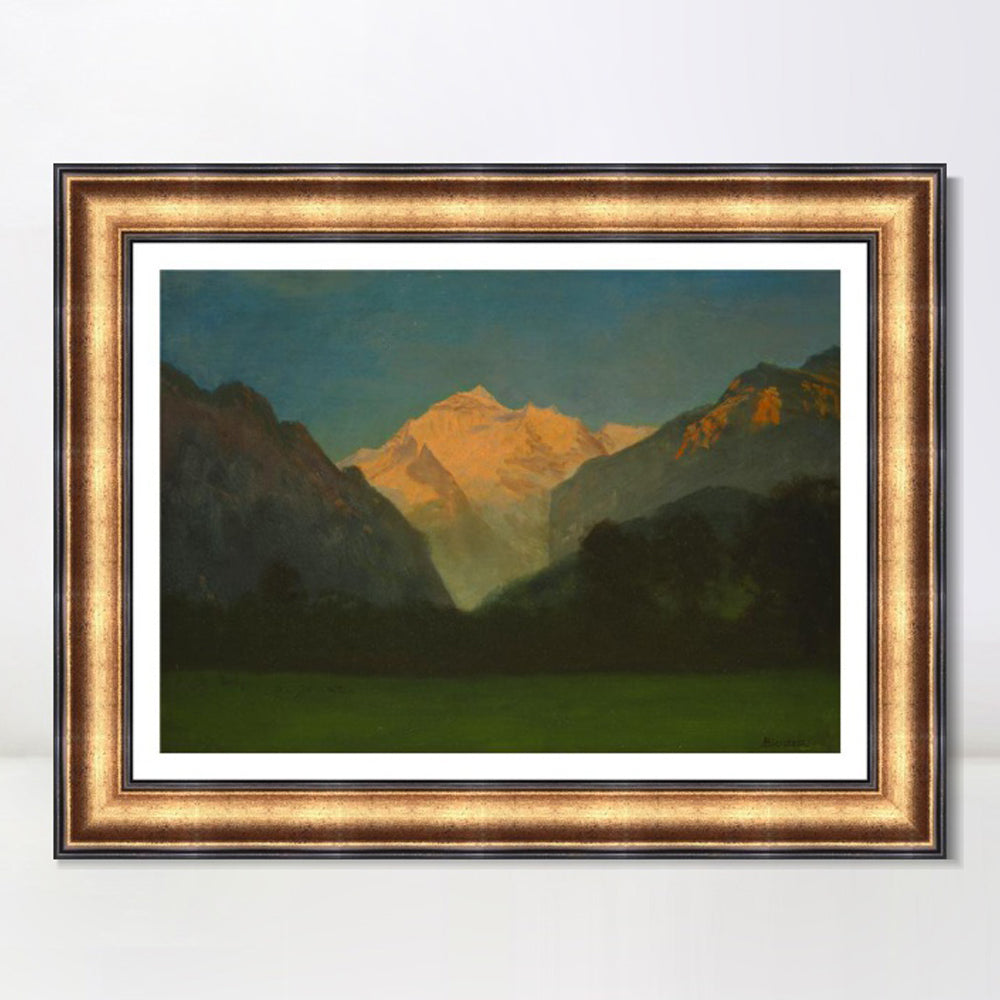 INVIN ART Framed Canvas Art Giclee Print View of Glacier Park Sunset on Peak by Albert Bierstadt Wall Art