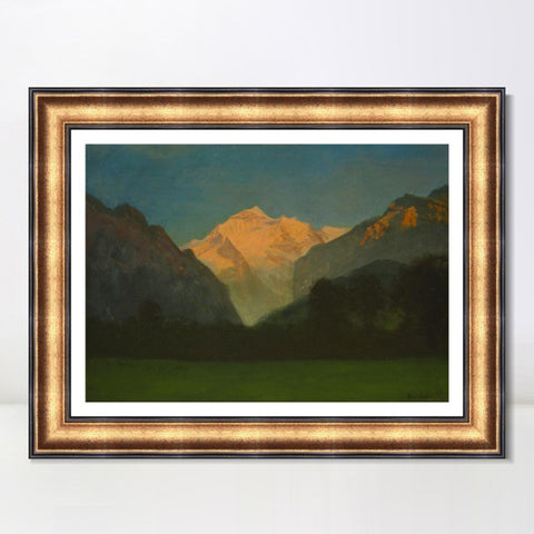 INVIN ART Framed Canvas Art Giclee Print View of Glacier Park Sunset on Peak by Albert Bierstadt Wall Art Living Room Home Office Decorations