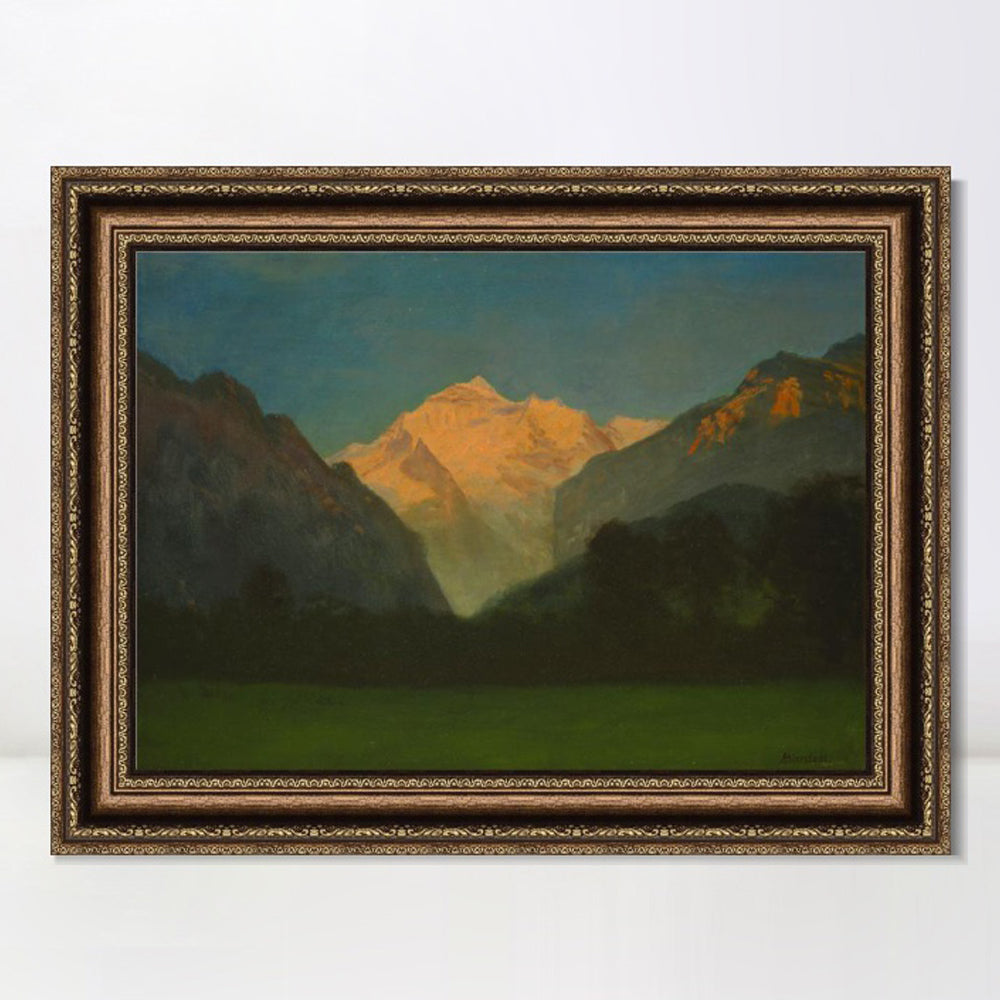 INVIN ART Framed Canvas Art Giclee Print View of Glacier Park Sunset on Peak by Albert Bierstadt Wall Art