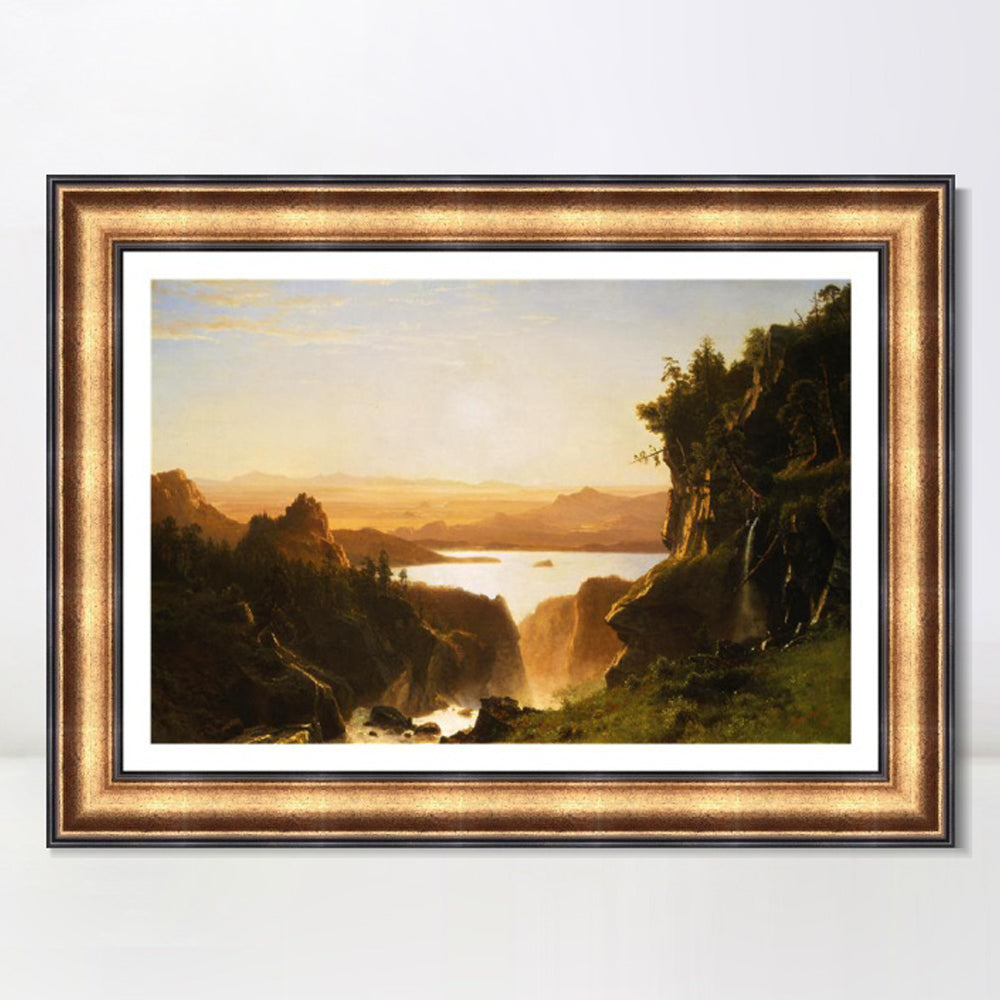 INVIN ART Framed Canvas Art Giclee Print Golden light shining to the lake by Albert Bierstadt Wall Art