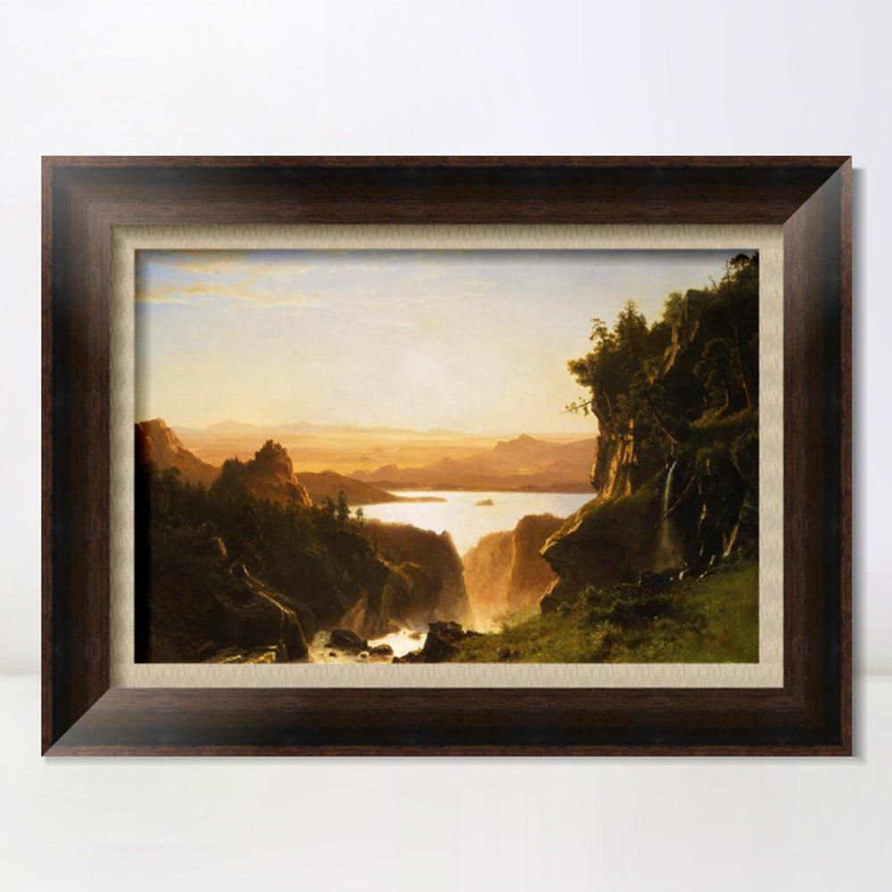 INVIN ART Framed Canvas Art Giclee Print Golden light shining to the lake by Albert Bierstadt Wall Art