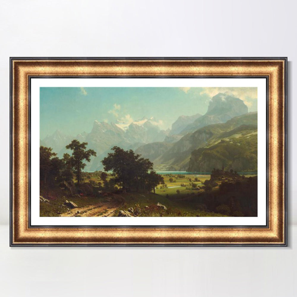 INVIN ART Framed Canvas Art Giclee Print By a Mountain Lake by Albert Bierstadt Wall Art