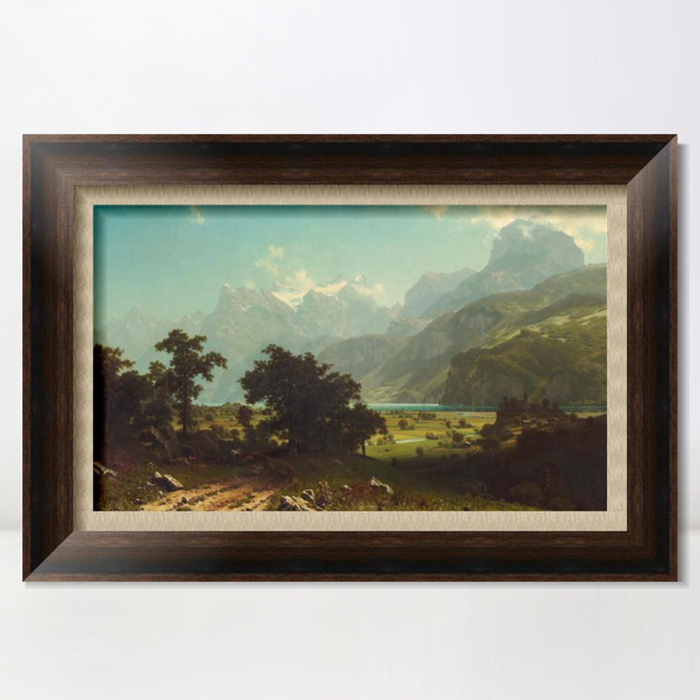 INVIN ART Framed Canvas Art Giclee Print By a Mountain Lake by Albert Bierstadt Wall Art