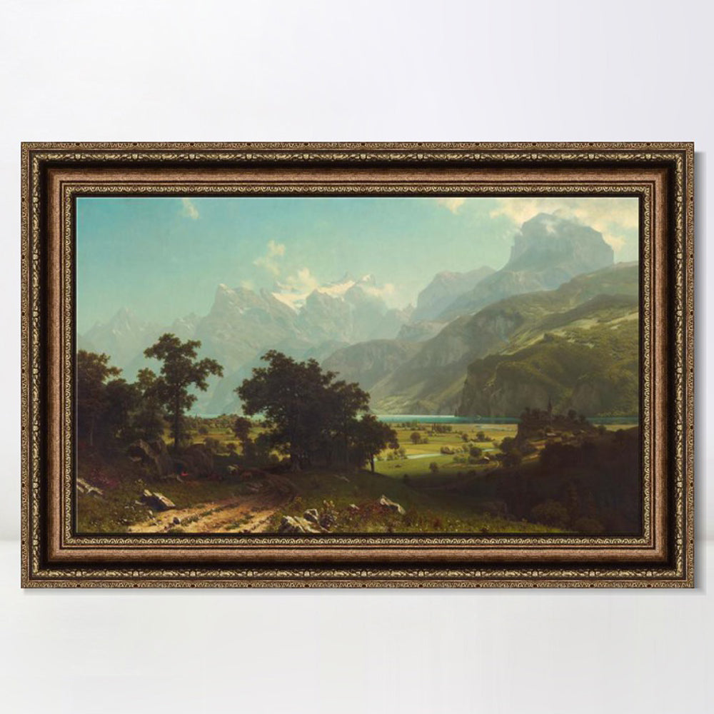 INVIN ART Framed Canvas Art Giclee Print By a Mountain Lake by Albert Bierstadt Wall Art