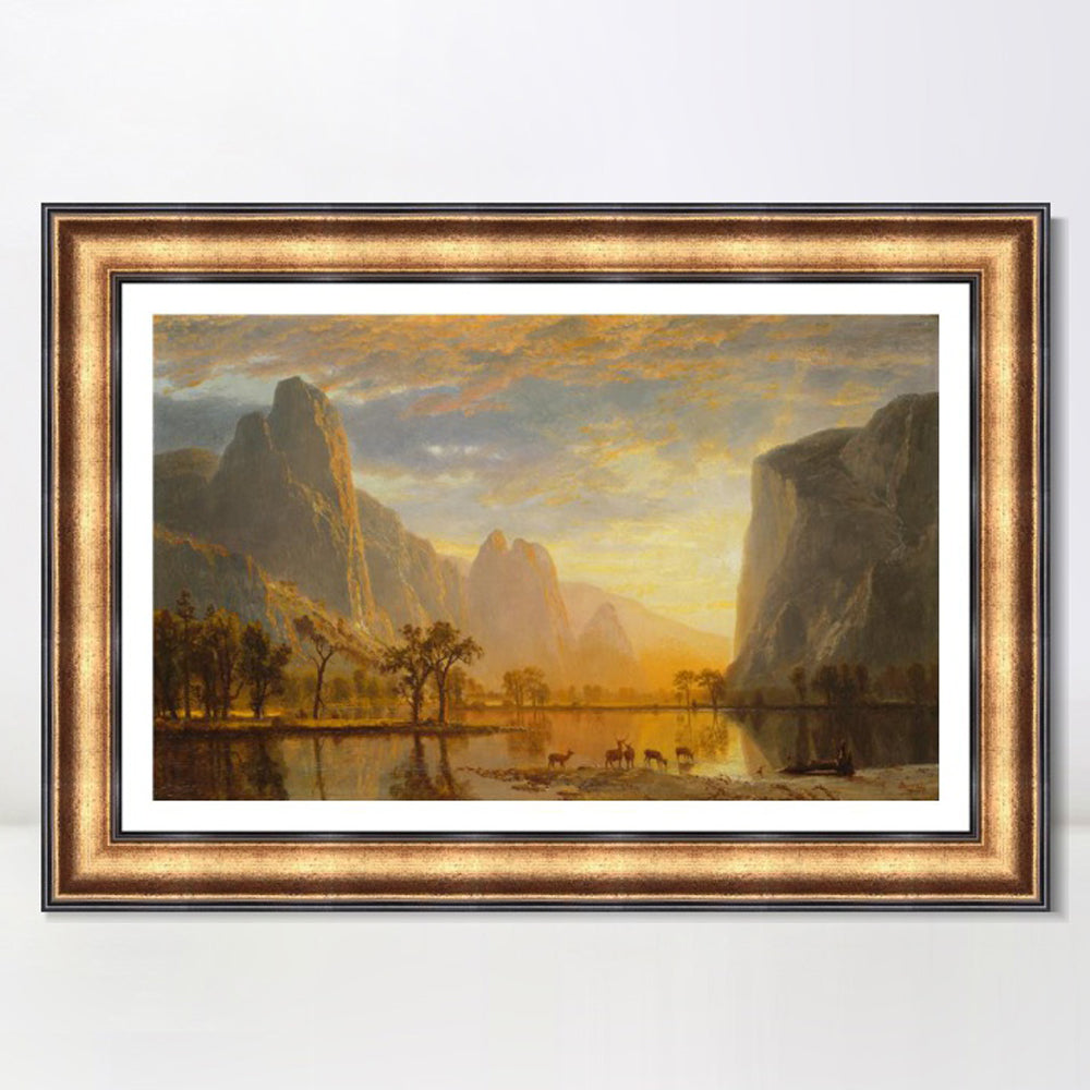 INVIN ART Framed Canvas Art Giclee Print Deer by the lake#2 by Albert Bierstadt Wall Art