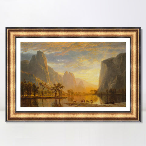 INVIN ART Framed Canvas Art Giclee Print Deer by the lake#2 by Albert Bierstadt Wall Art Living Room Home Office Decorations