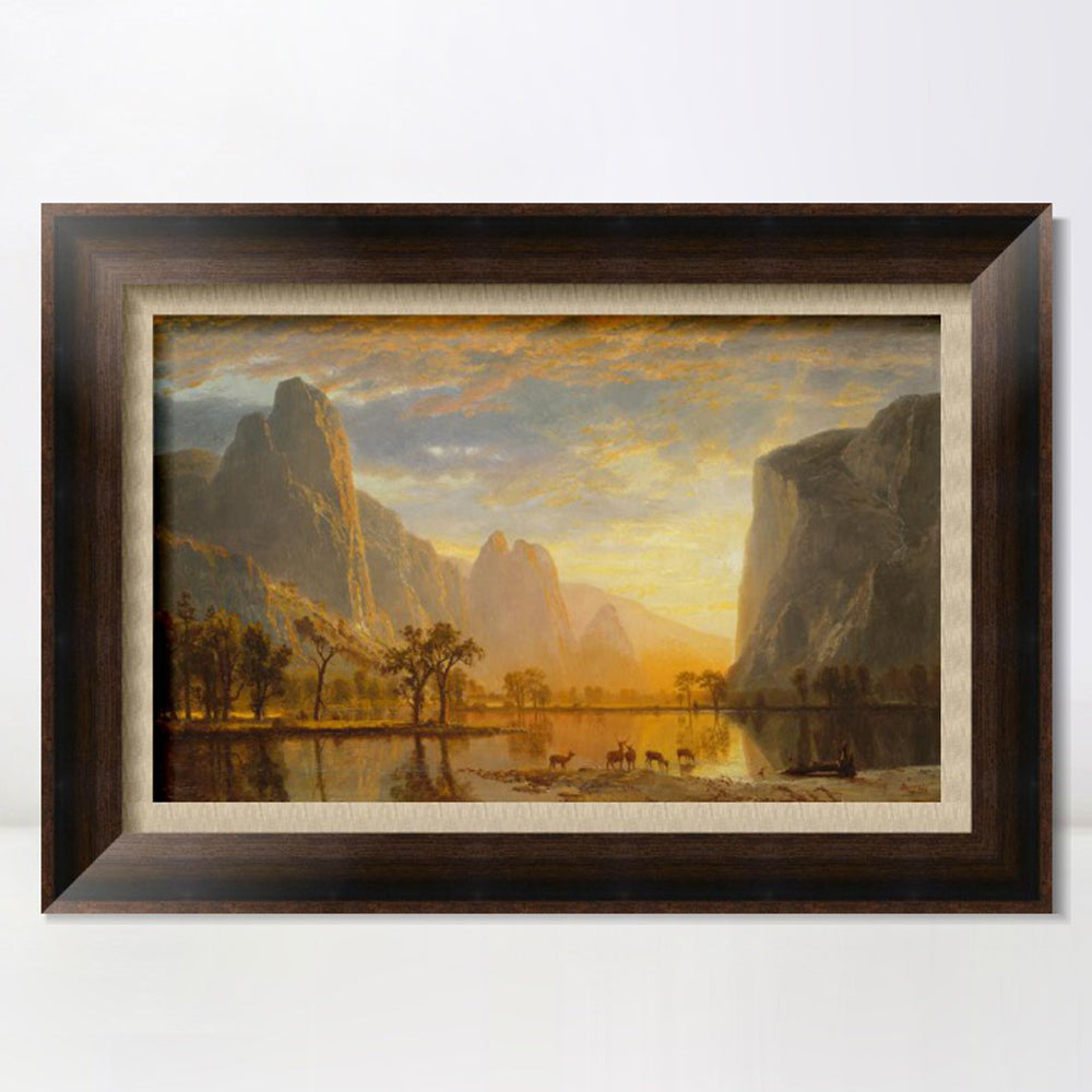 INVIN ART Framed Canvas Art Giclee Print Deer by the lake#2 by Albert Bierstadt Wall Art