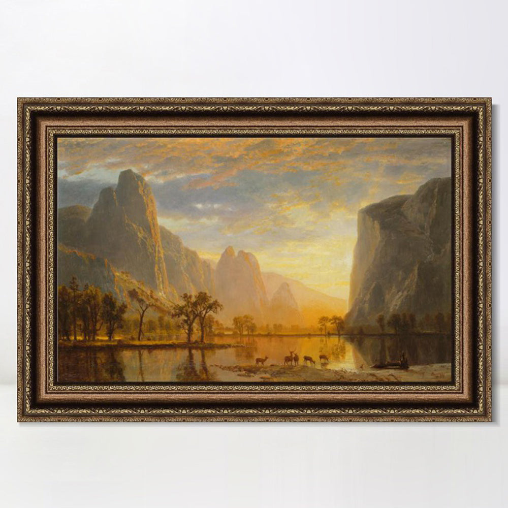 INVIN ART Framed Canvas Art Giclee Print Deer by the lake#2 by Albert Bierstadt Wall Art