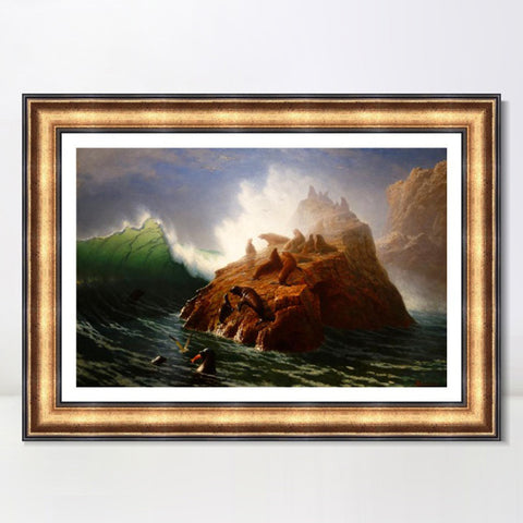 INVIN ART Framed Canvas Art Giclee Print Sea loin by Albert Bierstadt Wall Art Living Room Home Office Decorations