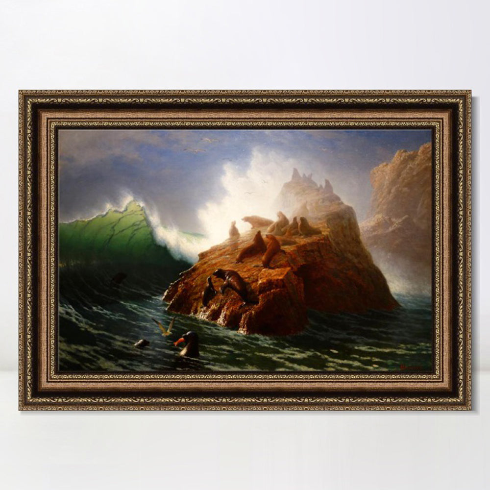 INVIN ART Framed Canvas Art Giclee Print Sea loin by Albert Bierstadt Wall Art