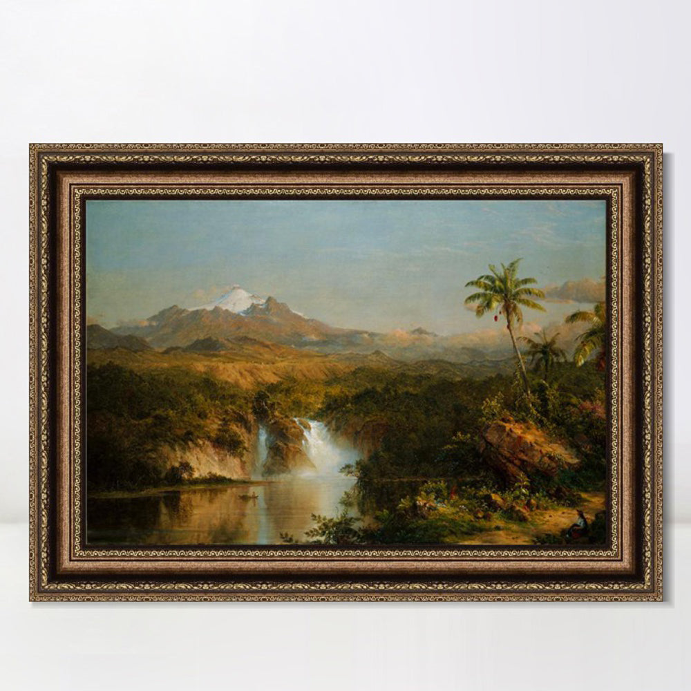 INVIN ART Framed Canvas Art Giclee Print coconut tree and lake by Albert Bierstadt Wall Art