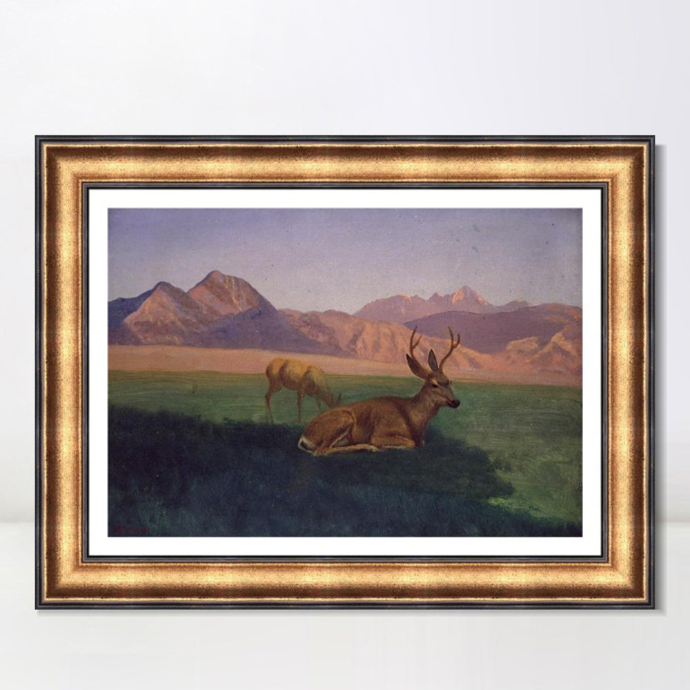INVIN ART Framed Canvas Art Giclee Print Deer by the lake by Albert Bierstadt Wall Art